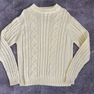 Men's Vintage 90's Plato Pastel Yellow Acrylic Cable Knit Crewneck Sweater Sz XL